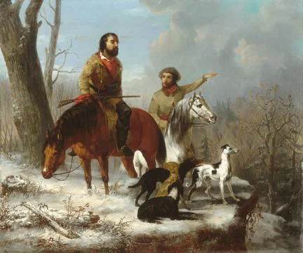 Trappers ca. 1855 Jonathan K. Trego In this rare collaborative effort by th.. Stock Illustration