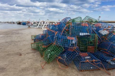 Traps for shellfish octopus on the dock. Stock Photos