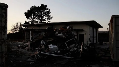 Trash and broken buildings Stock Footage 95114494