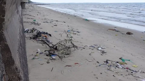 Trash and environmental pollution on the beaches in Mui Ne, Vietnam Stock Footage 296052141