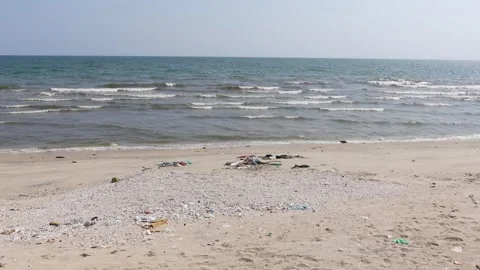 Trash and environmental pollution on the beaches in Mui Ne, Vietnam Stock Footage 296052156
