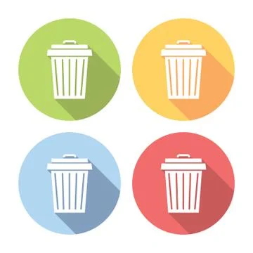 Trash And Garbage Can Flat Icons Set Stock Illustration