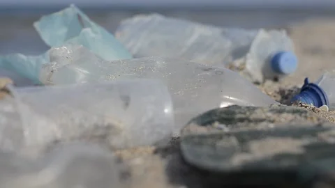 Trash and polution on the beach Stock Footage 200842810