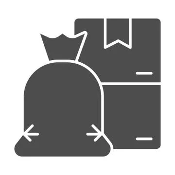 Trash bag and cardboard boxes solid icon, Cleaning service concept, sorted イラスト素材