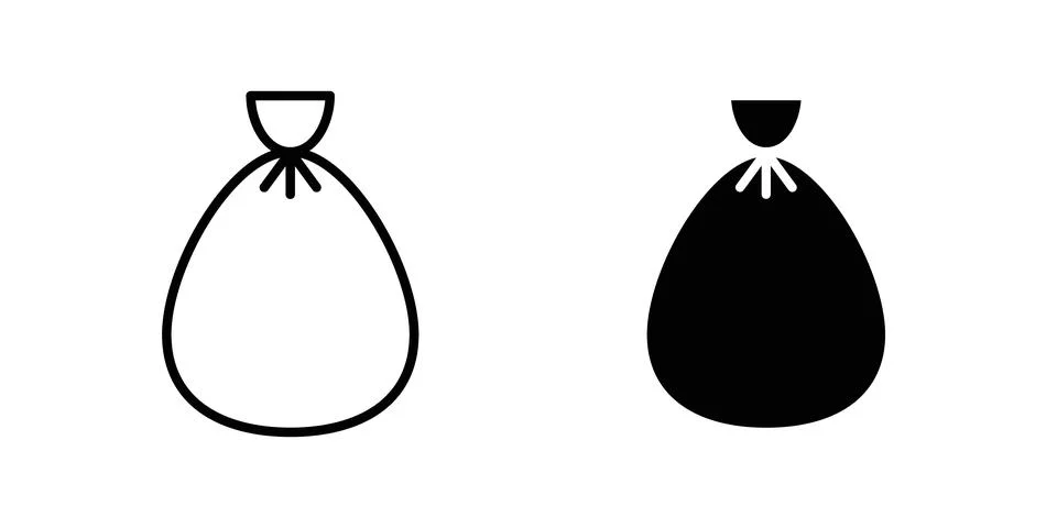 Trash bag icon solid, line, and editable vector set. Stock Illustration