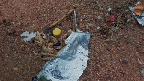 Trash on the beach 10 Stock Footage 121610910