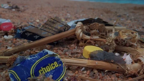 Trash on the beach 11 Stock Footage 121610878