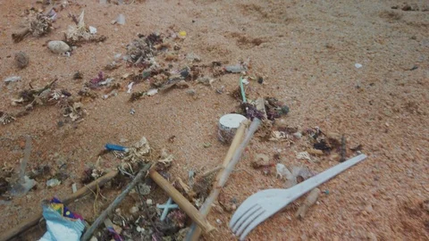 Trash on the beach 13 Stock Footage 121610837