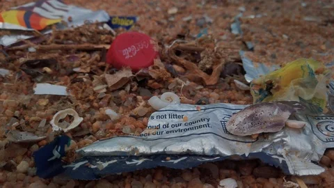 Trash on the beach 16 Stock Footage 121610849