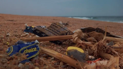 Trash on the beach 18 Stock Footage 121610858