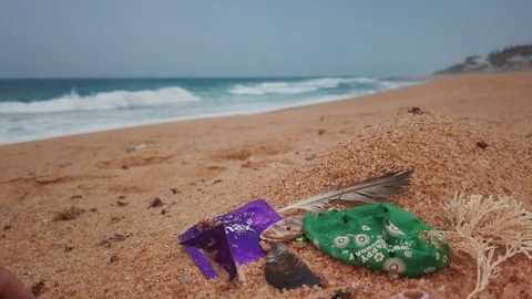 Trash on the beach 5 Stock Footage 121610794