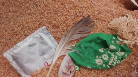 Trash on the beach 8 Stock Footage 121610798