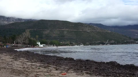 Trash on the beach after the storm Stock Footage 47038943