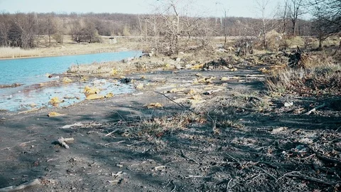 Trash on the beach in a dead lake Stock-Footage 111254913