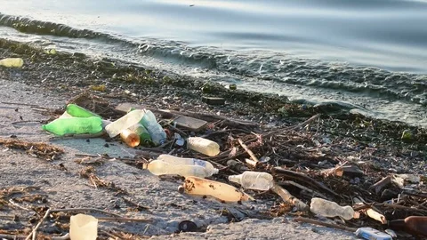 Trash on a beach Stock Footage 70723564