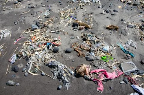 Trash on the beach 스톡 사진