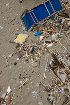 Trash at the beach Stock Photos