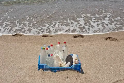 Trash in the beach,plastic Stock Photos