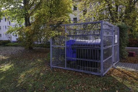 Trash Bin Area in the Fall Stock Photos