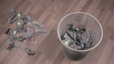 Trash Bin Banknotes Dollar Video stock 272710707