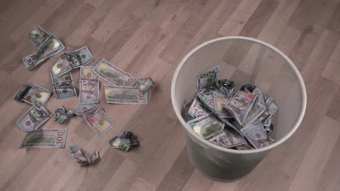 Trash Bin Banknotes Dollar Slow Motion Video stock 272710838