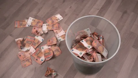 Trash Bin Banknotes Euro Stock Footage 272711210