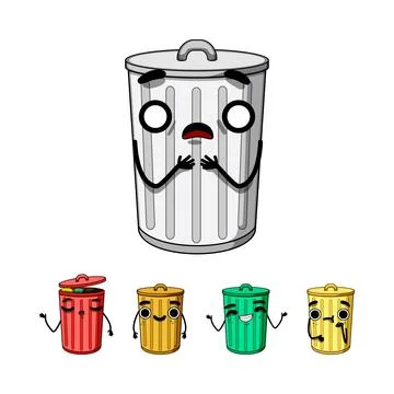 Trash bin characters expressing various emotions and feelings Stock Illustration