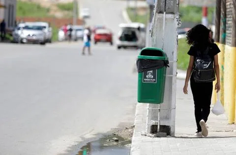  trash bin for discarding garbage on the street simoes filho, bahia / braz... Stock Photos