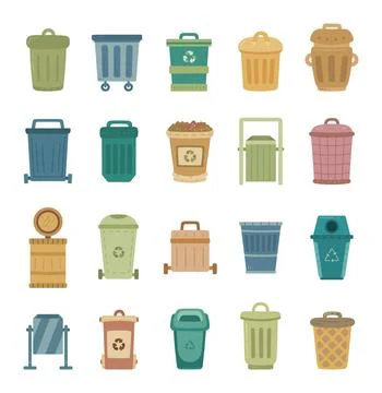 Trash bin disposal set in scandinavian style Stock Illustration