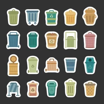 Trash bin disposal set in scandinavian style Stock Illustration