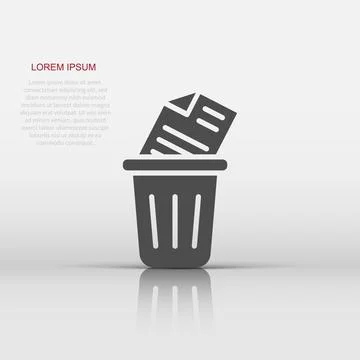 Trash bin with document icon in flat style. Paper recycle vector illustrati.. Stock Illustration