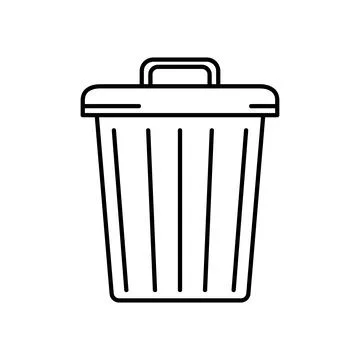 Trash bin flat icon. Pictogram for web. Line stroke. Isolated on white backgr Stock Illustration