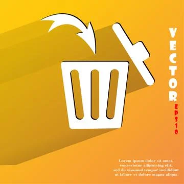 Trash bin. Flat modern web button with long shadow and space for your text. Illustrazione stock