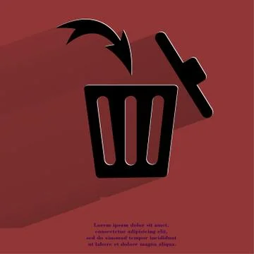 Trash bin. Flat modern web button with long shadow and space for your text. Illustrazione stock