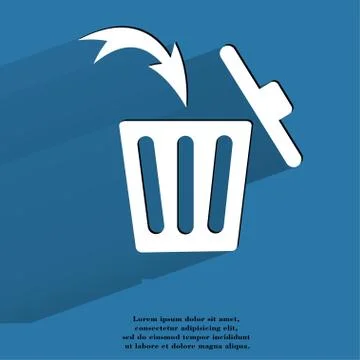 Trash bin. Flat modern web button with long shadow and space for your text. Illustrazione stock