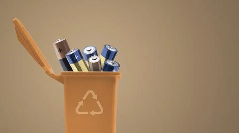 Trash bin full of batteries Stock Photos