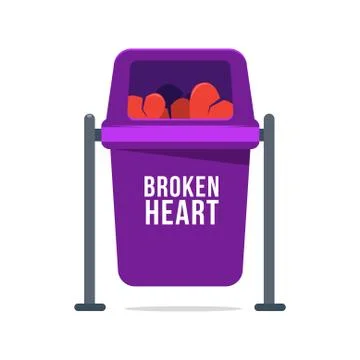 Trash bin full of broken heart Stock Illustration