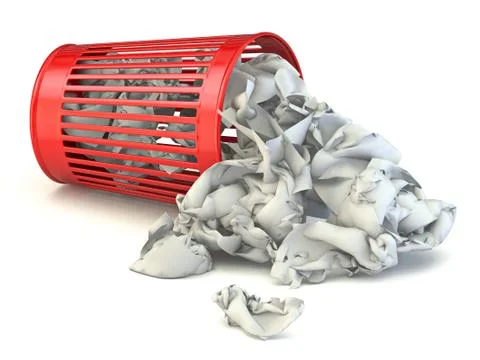 Trash bin full of crumpled paper 3D イラスト素材
