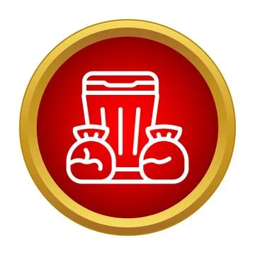 Trash bin with garbage bags waste management icon Stock Illustration