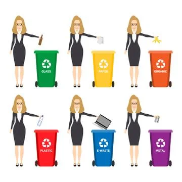 Trash bin, garbage can in flat design style. Ecology, environment symbol, icon Stock Illustration