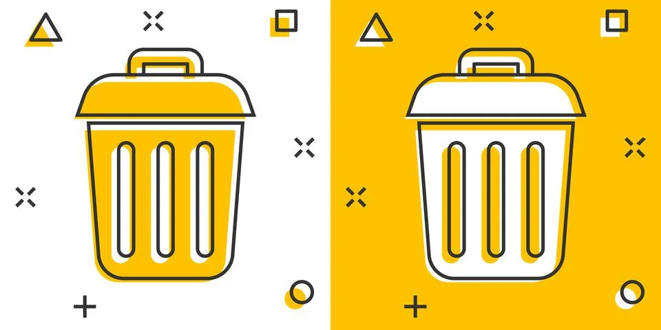 Trash bin garbage icon in comic style. Trash bucket vector cartoon illustrati Stock Illustration