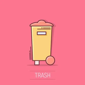 Trash bin garbage icon in comic style. Trash bucket vector cartoon illustra.. Stock Illustration