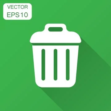 Trash bin garbage icon in flat style. Trash bucket vector illustration with l Illustrazione stock