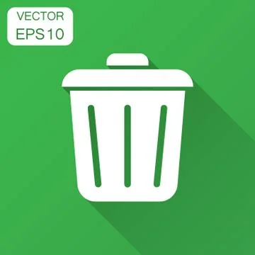 Trash bin garbage icon in flat style. Trash bucket vector illustration with l Illustrazione stock