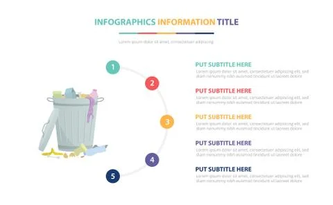 Trash bin garbage infographic template concept with five points list and vari Stock Illustration