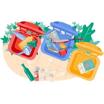 Trash bin for garbage sorting vector top view Stock Illustration