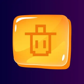 Trash bin glossy ui button with pixelated icon Stock Illustration