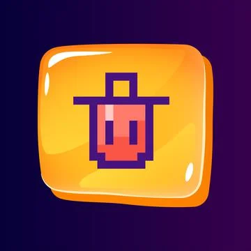 Trash bin glossy ui button with pixelated color icon Stock Illustration