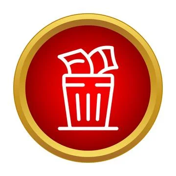 Trash bin icon on red circle button 스톡 일러스트