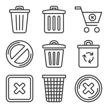 Trash Bin Icons Set. Delete Symbol Line Style Vector Stock-Illustration